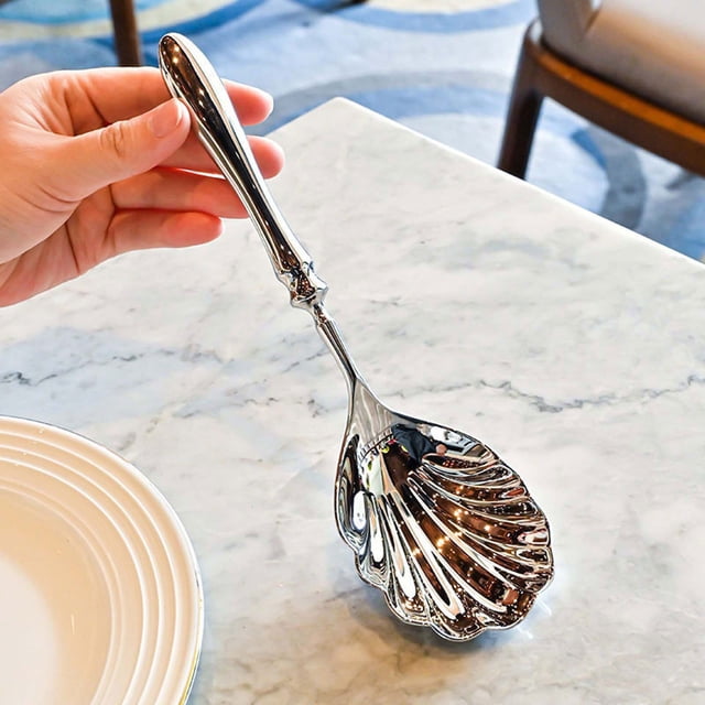 Large Serving Spoon 9" Serveware Spoons Set Stainless Catering Serving Utensils For Buffet Dinner Banquet Cooking Dishwasher (Silver)