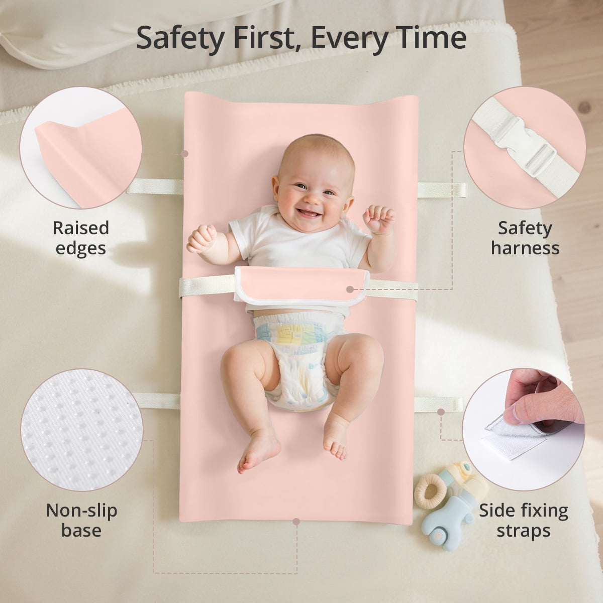 Baby Changing Pad, Caveen Wipeable Changing Table Pad with Waterproof PU Cover, Portable Baby Diaper Change Station and Dresser, Pink