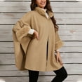 thumbnail image 2 of Ediodpoh Ladies Fashion Loose Plush Collar with Solid Color Windproof Cape Coat Elegant Outerwear Khaki, 2 of 9