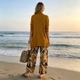thumbnail image 3 of Textilo Women's Dressy 3 Piece Outfits 3/4 Sleeve Cardigan Sleeveless Top Wide Leg Floral Pants Set Suits Casual Lounge Sweatsuit Sets,Ginger 2XL, 3 of 5