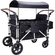 Stroller Wagon for 4 Kids, Wanan 4 Seater Stroller Wagon W/ Double Push Bar, 5-Point Harnesses, Adjustable Canopy, Storage, Insulated Bags, 4 Child Stroller Wagon for Beach, Garden, Shopping, Camping