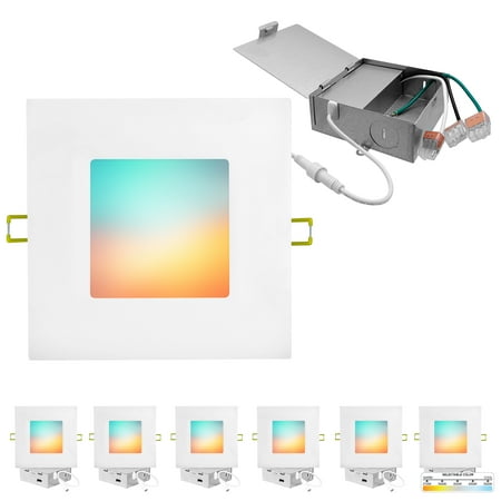 

NUWATT 6 Inch Square Recessed LED Ceiling Light (6 Pack) Ultra Thin 15W 5-in-1 CCT: 2700K-5000K 1050 lumens 120V Dimmable IC Rated White Trim