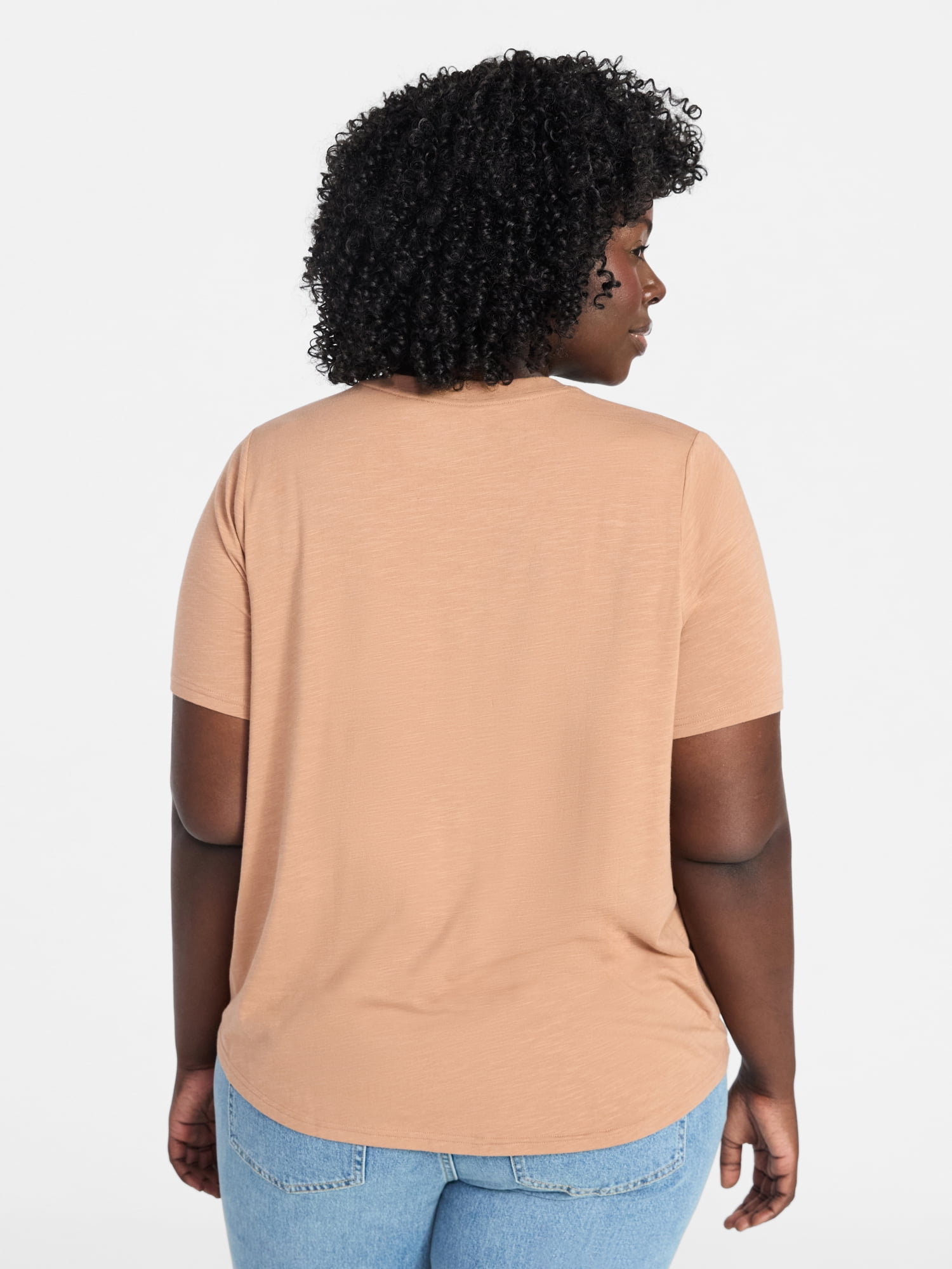 Terra & Sky Women's Plus Size V-Neck Tee with Short Sleeves, Size 0X-5X