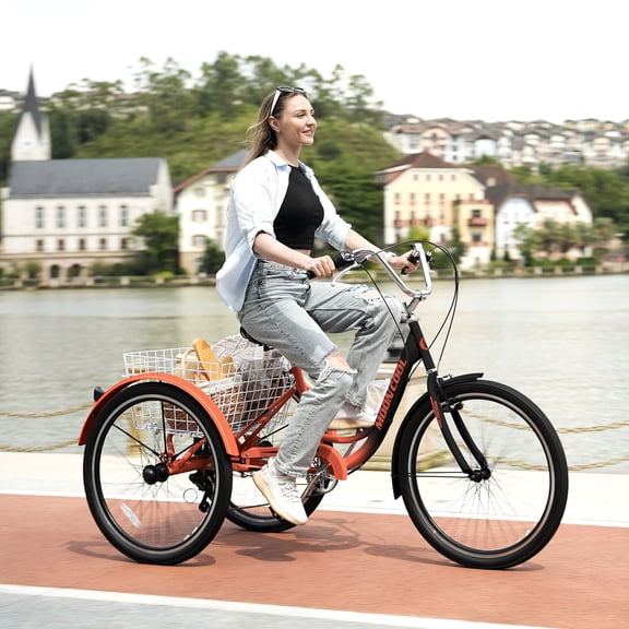 ABORON Adult Tricycle 7 Speed, Three Wheel Bikes for Seniors, Adults, Women, Men, 24/26-Inch Wheels, Cargo Basket, Multiple Colors