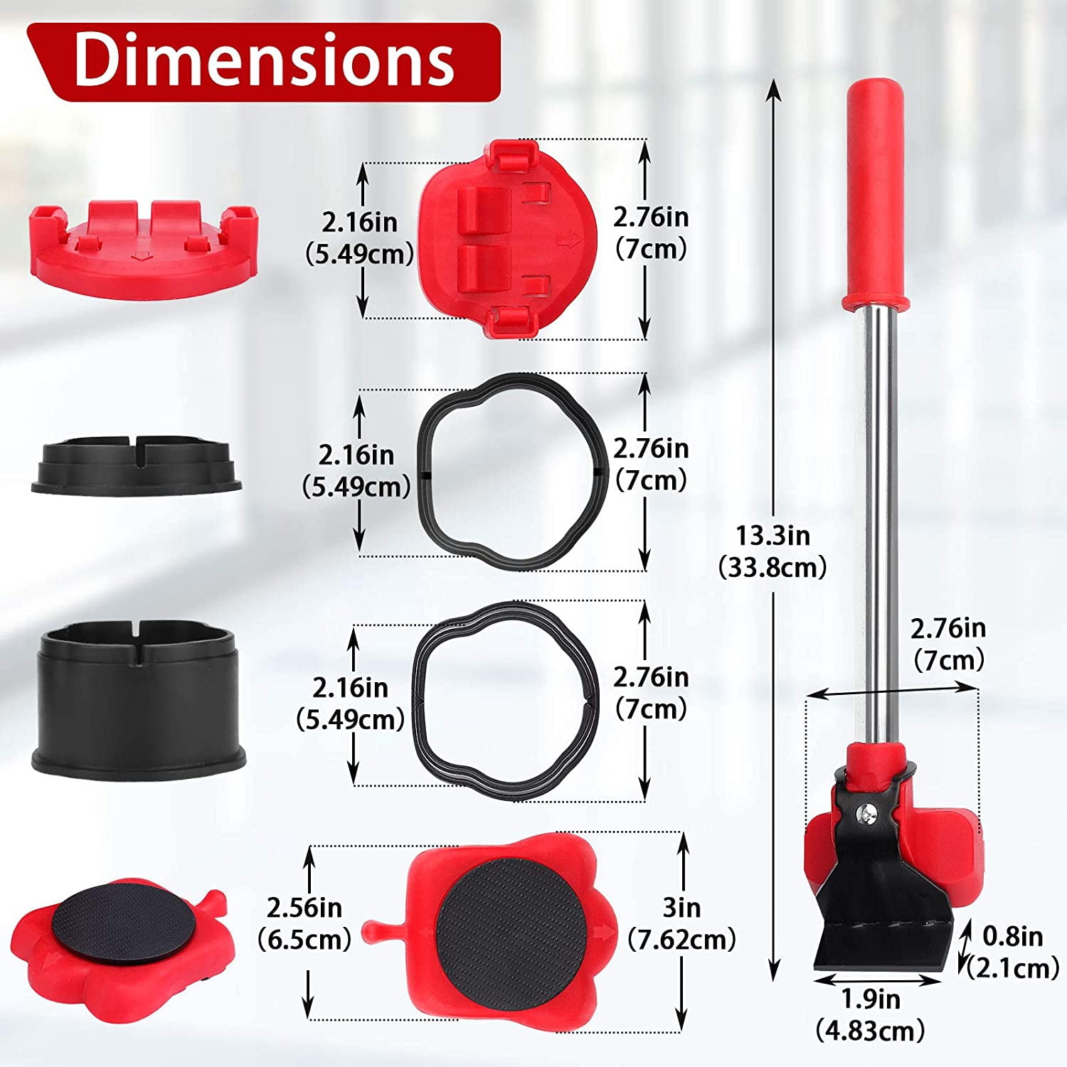 Kit Transport De Meubles – 4 Bases Avec Roues + Levier – Pour Déplacer Objets Lourds Jusqu’à 150 Kg