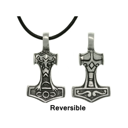 Burgundy Leather Jewelry Jewelry Trends Pewter Two Sided Thor's Hammer Pendant with 18 Inch Black Leather Cord Necklace ()