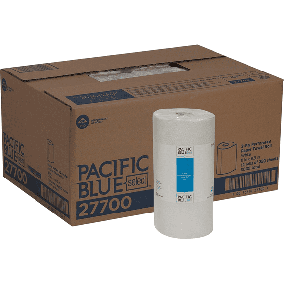 Pacific Blue Select 2-Ply Perforated Roll Paper Towel by GPPRO , White, 27700, 250 Sheets Per Roll, 12 Rolls Per Case