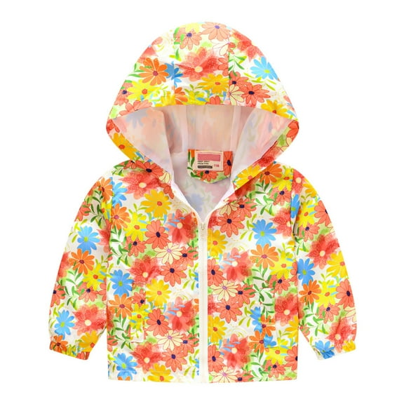 Hicidod Toddler Rain Jackets Hooded Long Sleeve Zipper Rain Coats Lightweight Thin Cute Cartoon Printed Windbreaker Coat