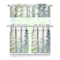 Leaves Of Green Plants Kitchen Curtain Valance 3 Piece Set Short Curtain Sink Window Decor 36 Inch Small Window Treatment Tier 27.5x36 Length