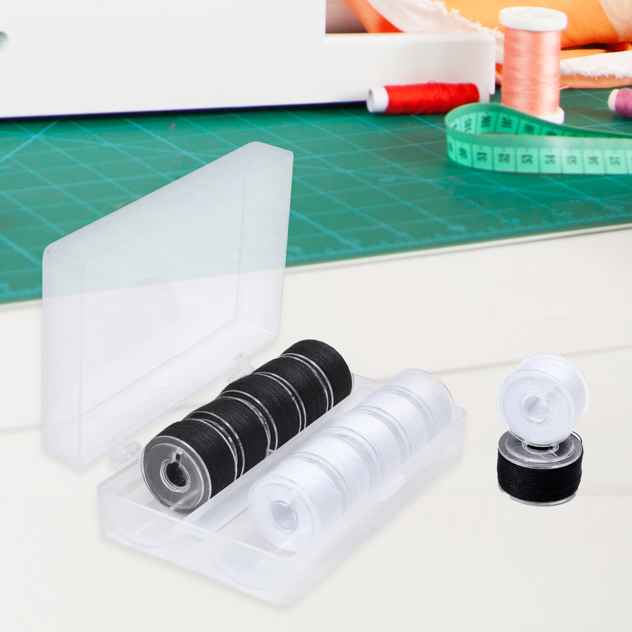 Hello Hobby Class 15 Black & White Threaded Bobbins in Plastic Storage Case, 12 Count
