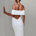 thumbnail image 4 of Women's Off Shoulder Corset Ruched Bodycon Formal Guest Dresses Maxi Dress for Wedding Cocktail White S, 4 of 10