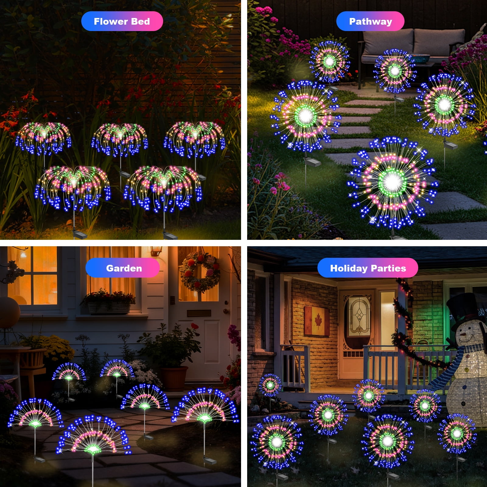 TopZoo Solar Garden Lights Outdoor, Firework Stake Lights Garden Decorative, Upgraded 180 LED Multicolor Sparklers Waterproof for Yard, Patio, Party, Christmas, Halloween, 8 Packs