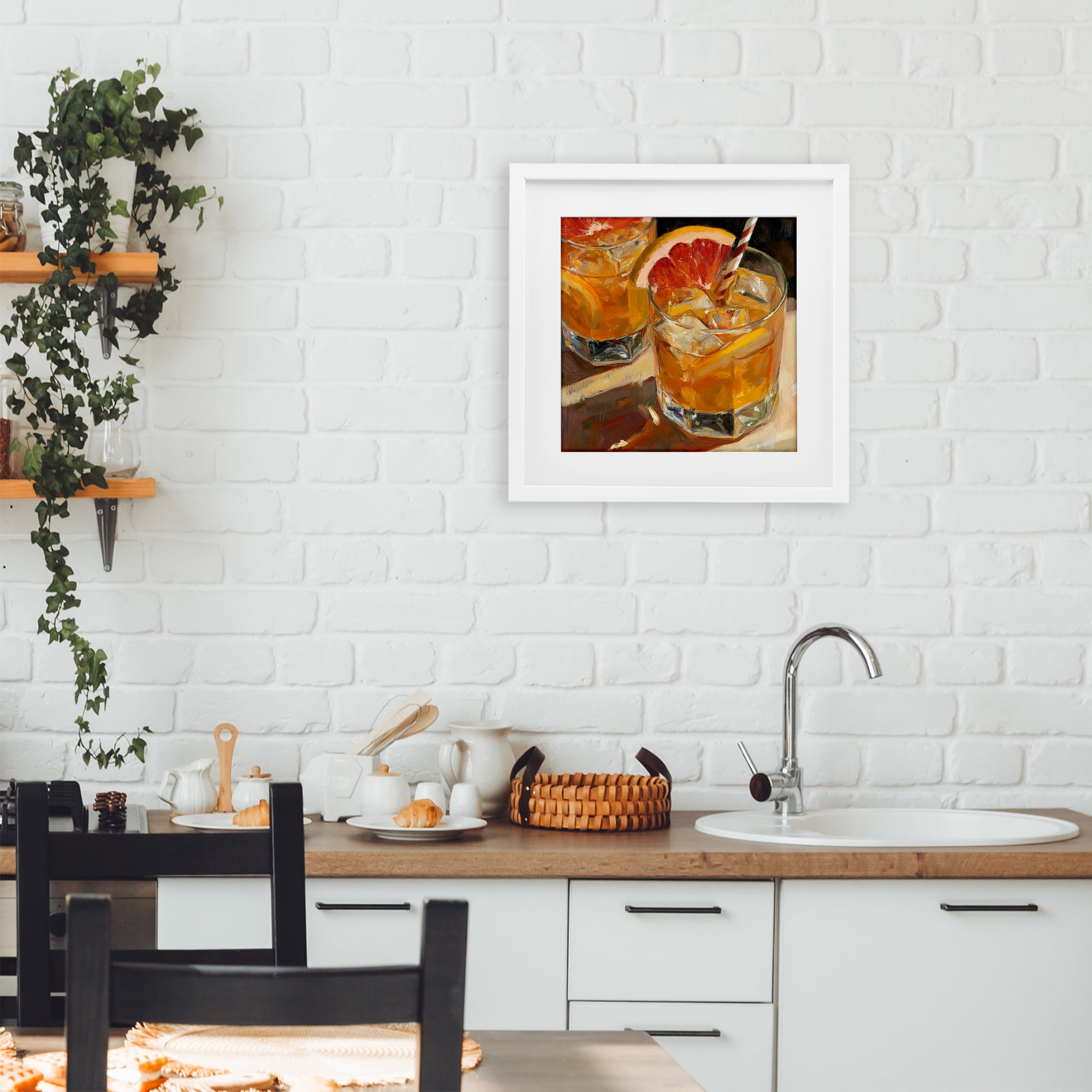 Stupell Industries Grapefruit Cocktail with Ice Cubes White Framed Print Under Glass, design by Petal Prints Design