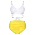 thumbnail image 3 of Flywake Maillots de Bain 2 Pcs pour Femmes à Taille Haute avec Liens Croisés, Imprimé Floral, à Imprimé Bandage, 3 of 9