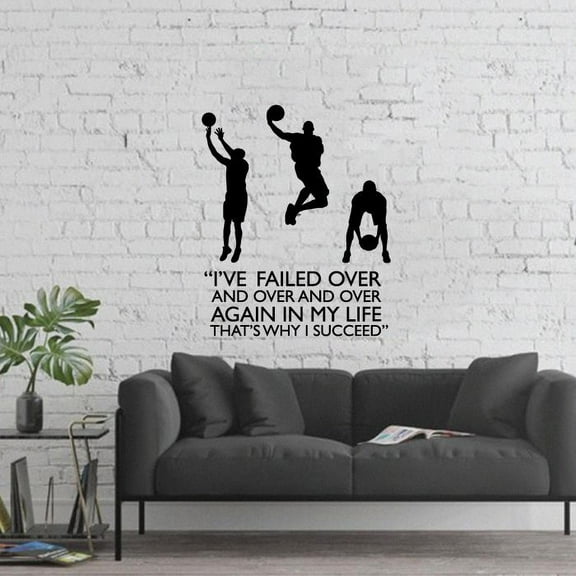 Ive Failed Over And Over And Over Again In My Life Thats Why I Succeed Vinyl Wall Sticker Art Decal Sports Boys Girls Kids Room Bedroom Basketball Wall Sticker Vinyl Decoration Size (10x8 inch)