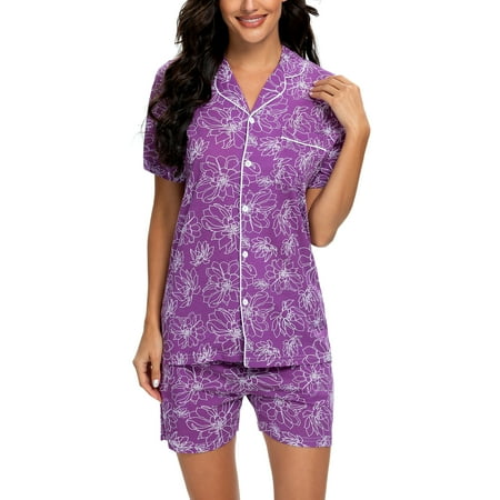 

Tugege Pajamas Set Womens Short Sleeve Sleepwear Button Down Nightwear Pj Sets