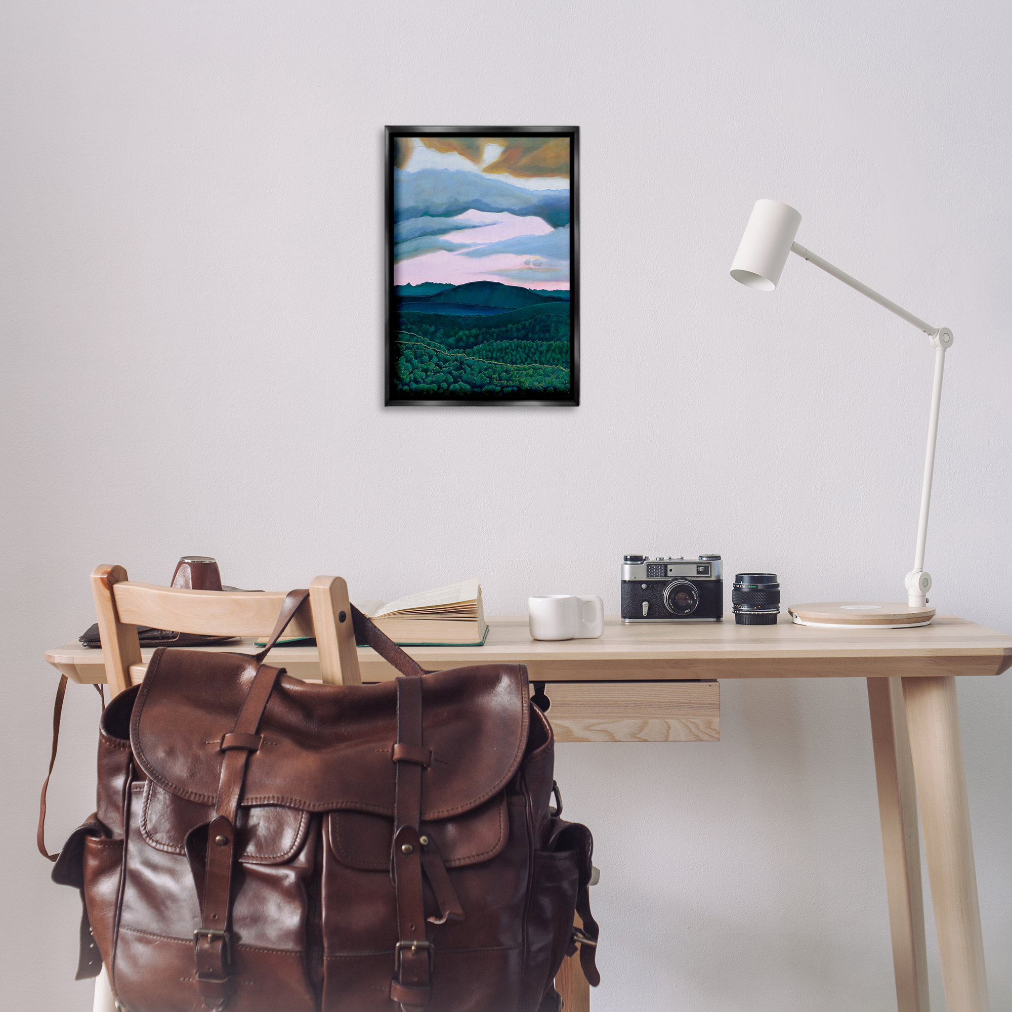 Stupell Industries Mountain Forests From Above Landscape & Nature Painting Black Floater Framed Canvas Art Print Wall Art, 17 x 25