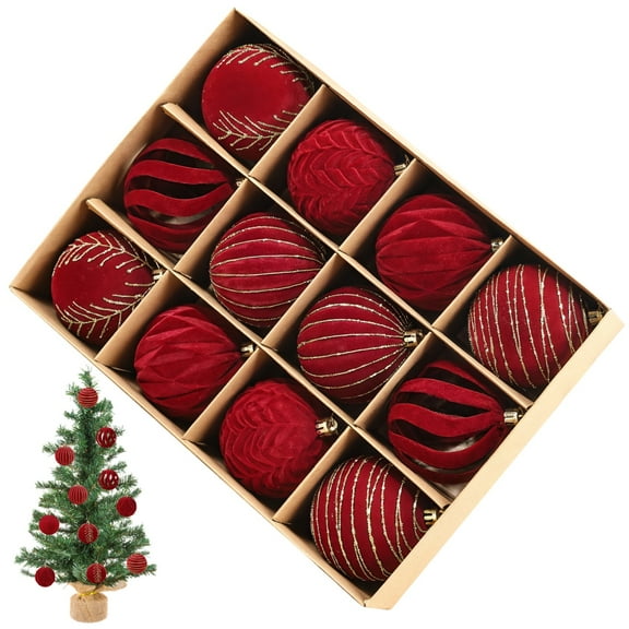 12PCS 3.15" Velvet Balls for Christmas Tree Ornaments Flocked Christmas Tree Ball Ornaments Xmas Tree Hanging Ornaments