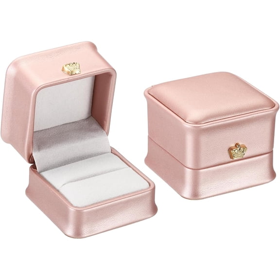 Velvet Ring Box, 2 Pack Wedding Ring Box Vintage Jewelry Holder for Engagement Proposal Ceremony Anniversary Style 4, Rose Gold