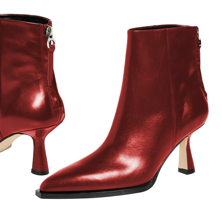 FSJ Women Low Heel Booties Pointed Toe Back Zipper Ankle Boots