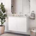 thumbnail image 2 of Sink Vanity Cabinet, Wall Mount, White, Ceramic, Melamine, Modern Contemporary, Hotel Bedroom Bathroom Master Suite Guest, 2 of 9