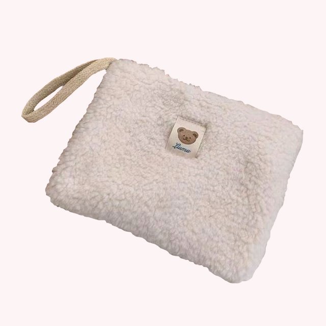 Bolsa de cosméticos de felpa Bolsa de lavado de gran capacidad Lindo oso Casual para vacaciones (Blanco)