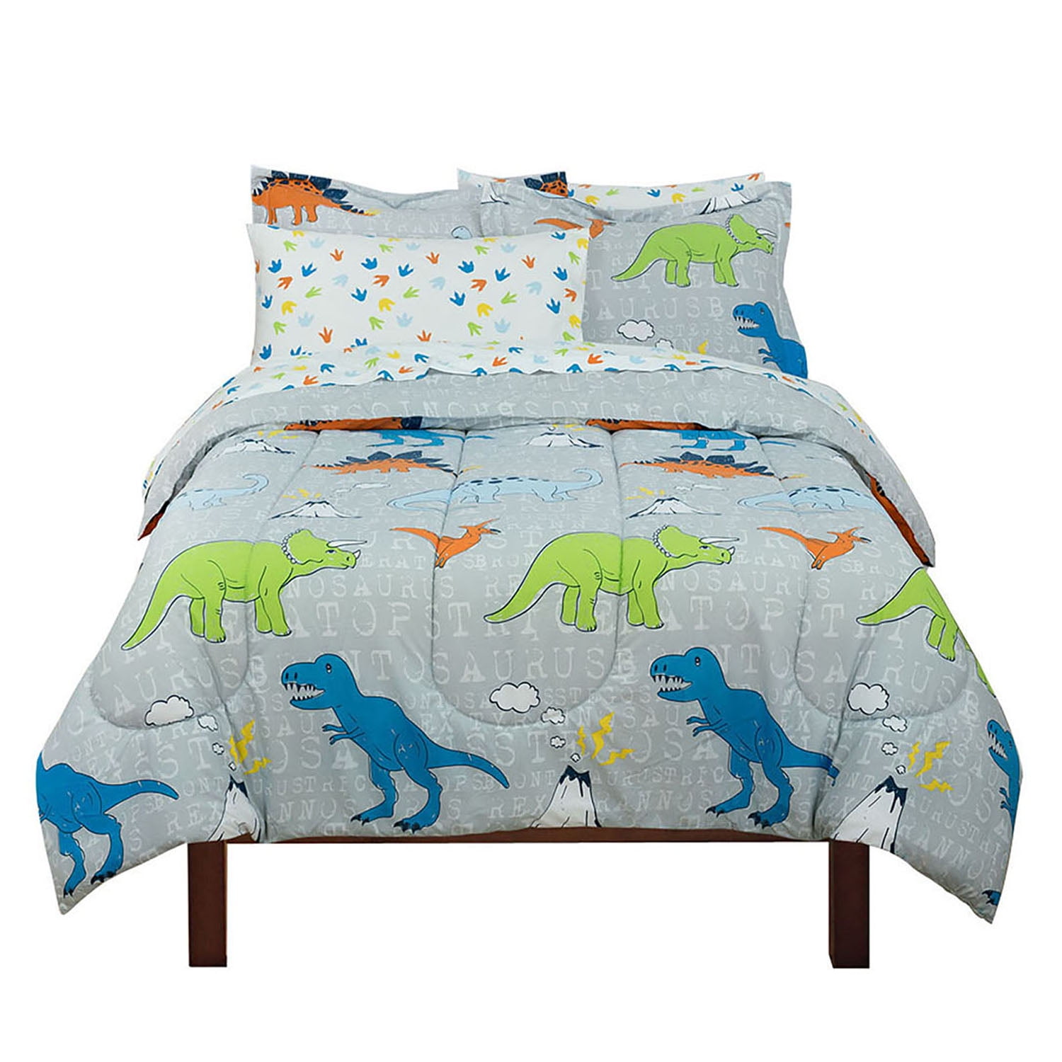 Full 7-Piece Comforter Set, Kidz Mix Dinosaur Volcano Walk Super Soft, Breathable, Bed in a Bag with Reversible Comforter