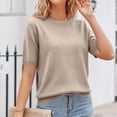 thumbnail image 5 of Womens Summer Short Sleeve Tops Crew Neck Lightweight Pullover Sweaters Loose Dressy Casual Blouse Basic Clothes Brown M, 5 of 6