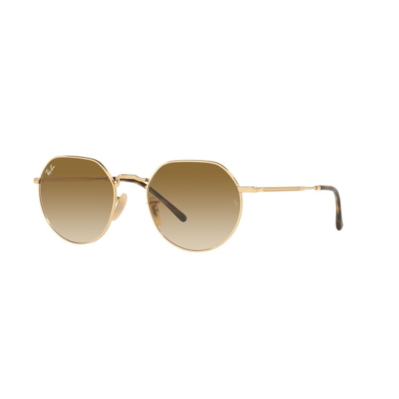 RAY-BAN RB3565 JACK Square-Round Shape Sunglasses Polished Arista Gold Frame | Brown Lens 53mm