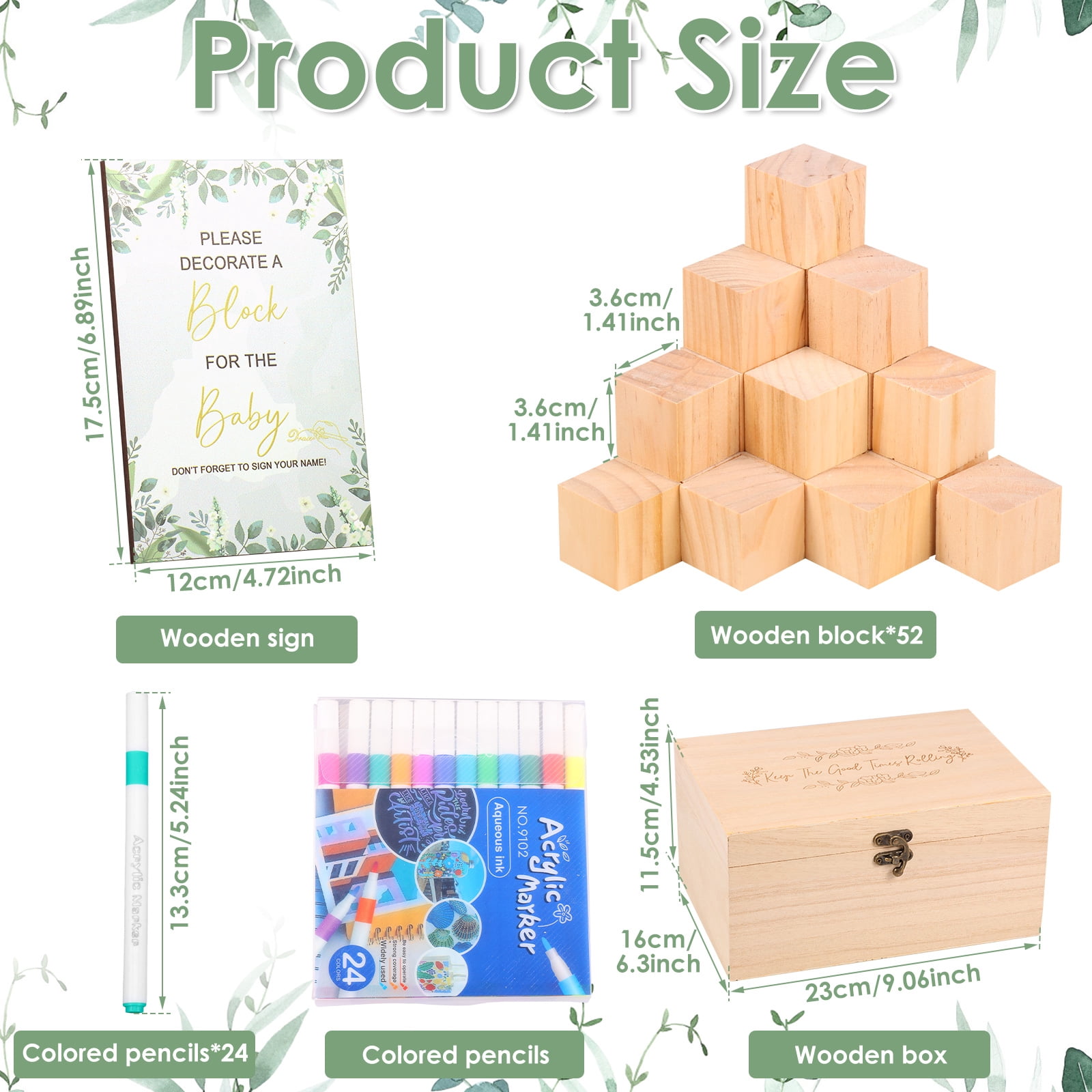Toorise Baby Shower Games Sign Kit Unique Baby Shower Blocks to Decorate Game Kit with 52 Blocks 24 Markers 1 Sign and Wood Box for Boy and Girl Party