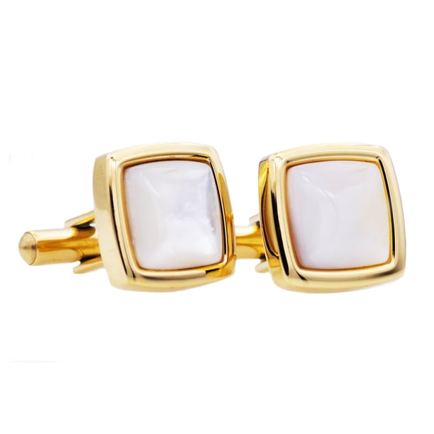 Arista Mens Genuine Mother Of Pearl Gold Plated Stainless Steel Cuff