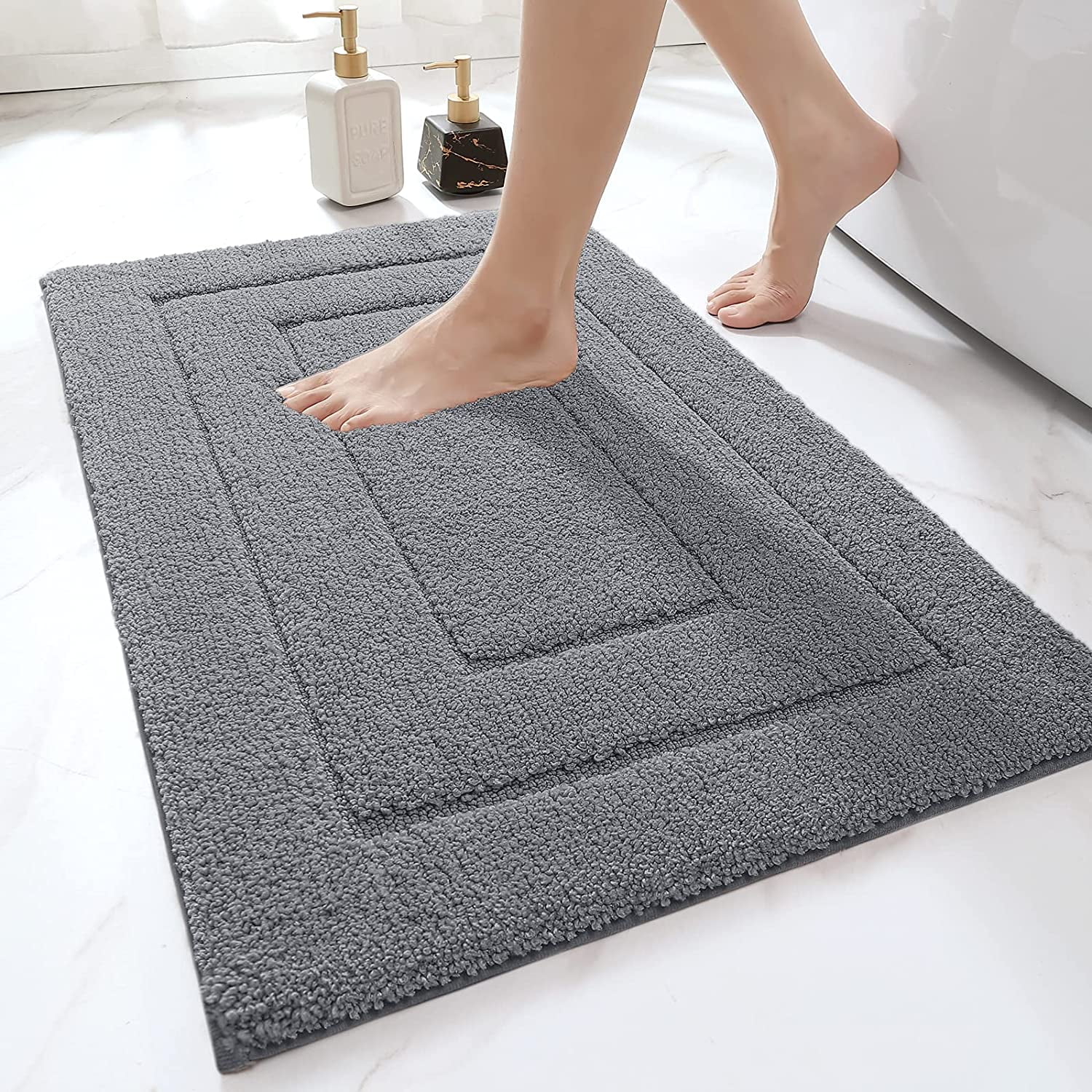Color G 40 X 60cm Microfiber Soft Bath Mat, Non-slip Bathroom Mats Machine- washable, Shower Water Absorbent Bath Rug Durable Floor Mats (grey)
