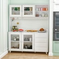 thumbnail image 5 of MONSLIPA Kitchen Pantry Storage Cabinet, Kitchen Hutch Sideboard Buffet Cabinet Wood Cupboard with Glass Door and 4 Storage Drawers, White, 5 of 7