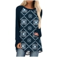 thumbnail image 1 of Pompotops Femmes Décontracté Vent Tribal Imprimé Manches Longues Col Rond Chandail Blouse T-shirt Hauts, 1 of 5