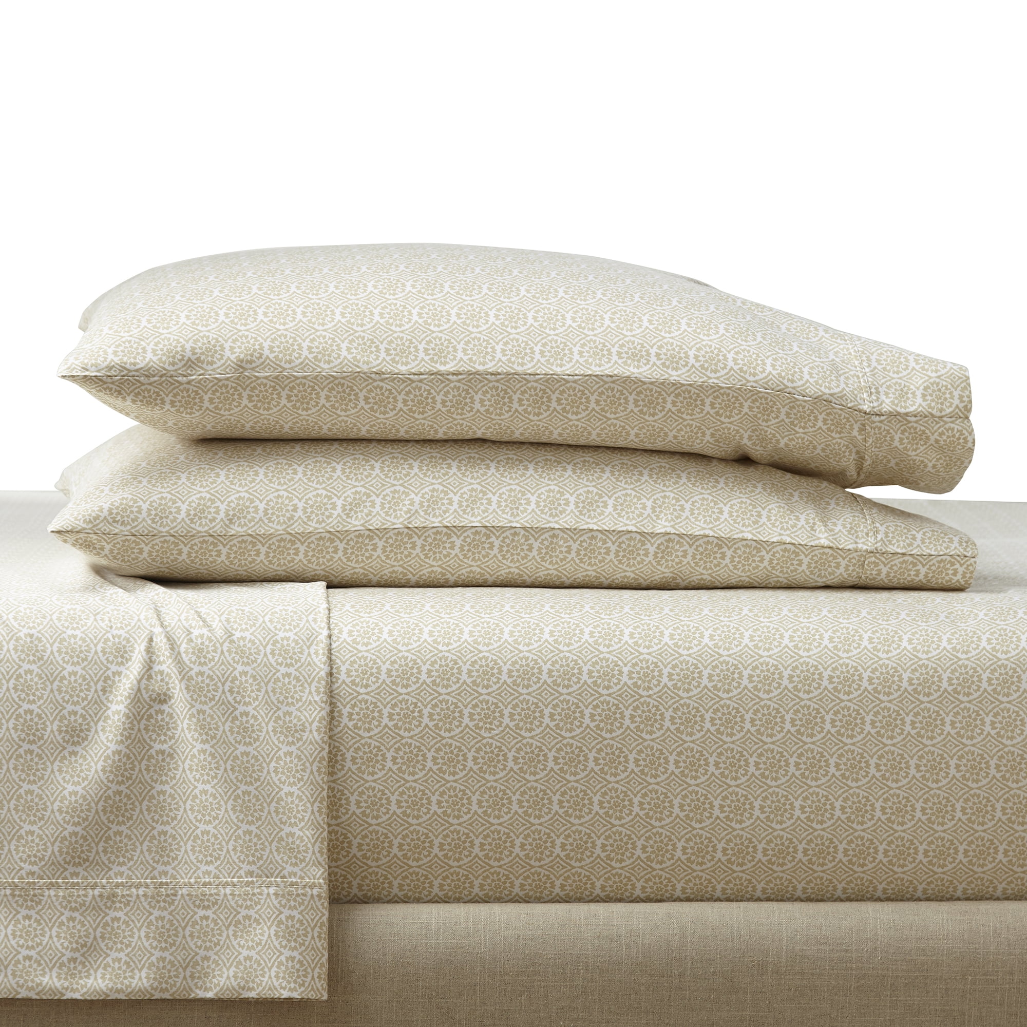 Better Homes & Gardens 4-Piece 300 Thread Count Suzani Almond Biscuit Cotton Sateen Bed Sheet Set, Queen