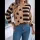 thumbnail image 5 of Suéter de Rayas con Hombros Caídos para Mujer, Suéter de Punto de Cuello Redondo Extragrande, Top Tipo Jersey. Caqui S, 5 of 10
