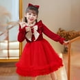 thumbnail image 2 of Sngxgn Girl's Long Sleeve Neck Dress Casual Flared Dresses(Red,110), 2 of 4