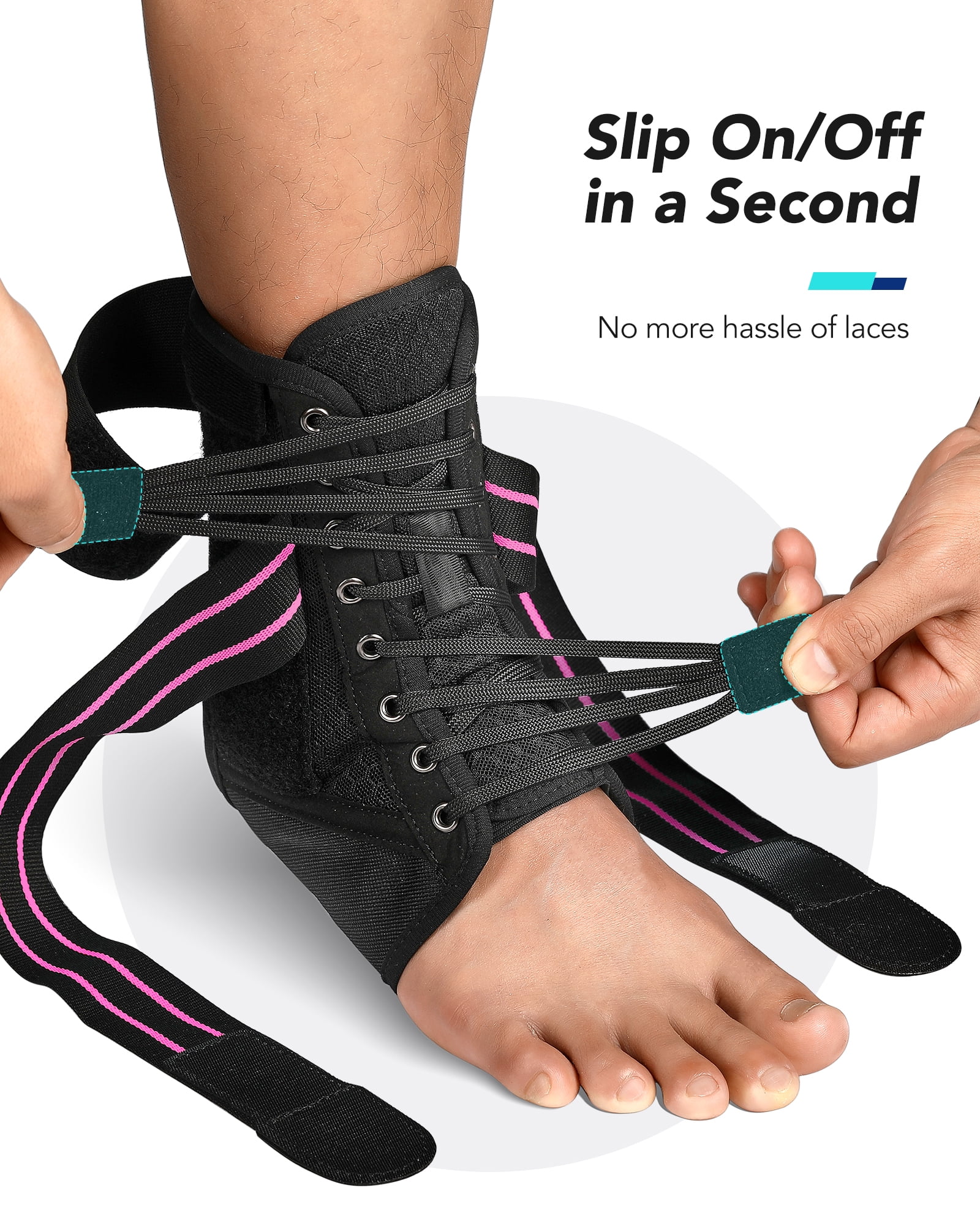 Fitomo Quick Lace Up Ankle Brace for Women Men with Removable Side Splints, Adjustable Ankle Support for Sprained Ankle Injury Recovery, Ankle Stabilizer for Basketball Volleyball Tennis, 1 Unit