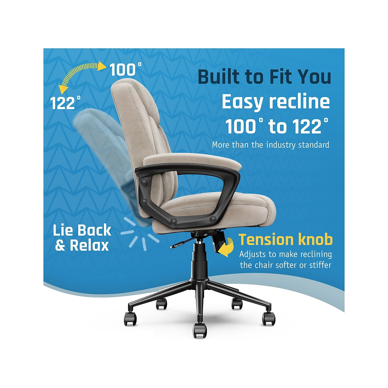 Click365 Transform 1.0 Ergonomic Mid Back Desk Chair Fabric Beige