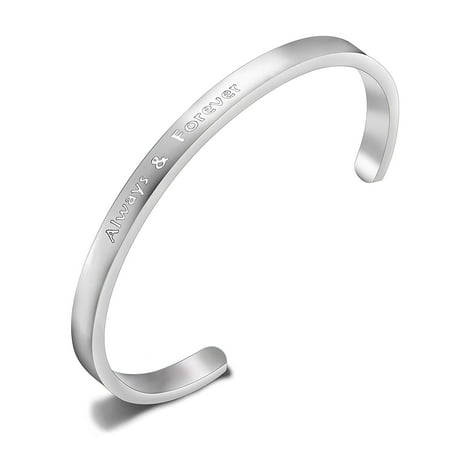 Always and Forever Cuff Bangle I Love You Always Forever Letter Jewelry Bracelet Valentines Day Girlfriend Gift Mom