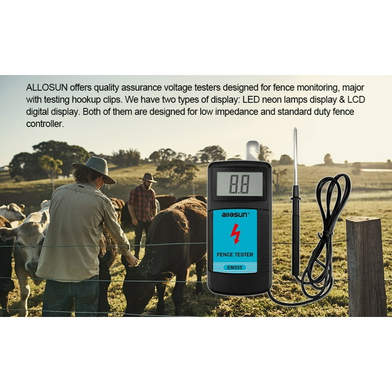 Allosun Electric Fence Tester and Fault Finder,Digital Fence Voltage Tester  for Livestock EM555