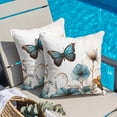 thumbnail image 4 of Blue Floral Throw Pillow Cover Butterfly Watercolor Flowers Cotton Linen Cushion Cover Throw Pillow Case with Invisible Zipper for Couch Sofa Bed Chair Car 18x18 Inch, 4 of 9
