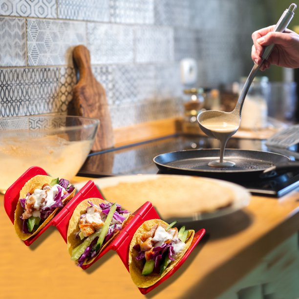 Soporte De Taco Soporte plegable para tacos con forma de onda, soporte para tortillas mexicanas, utensilios de cocina (rojo)