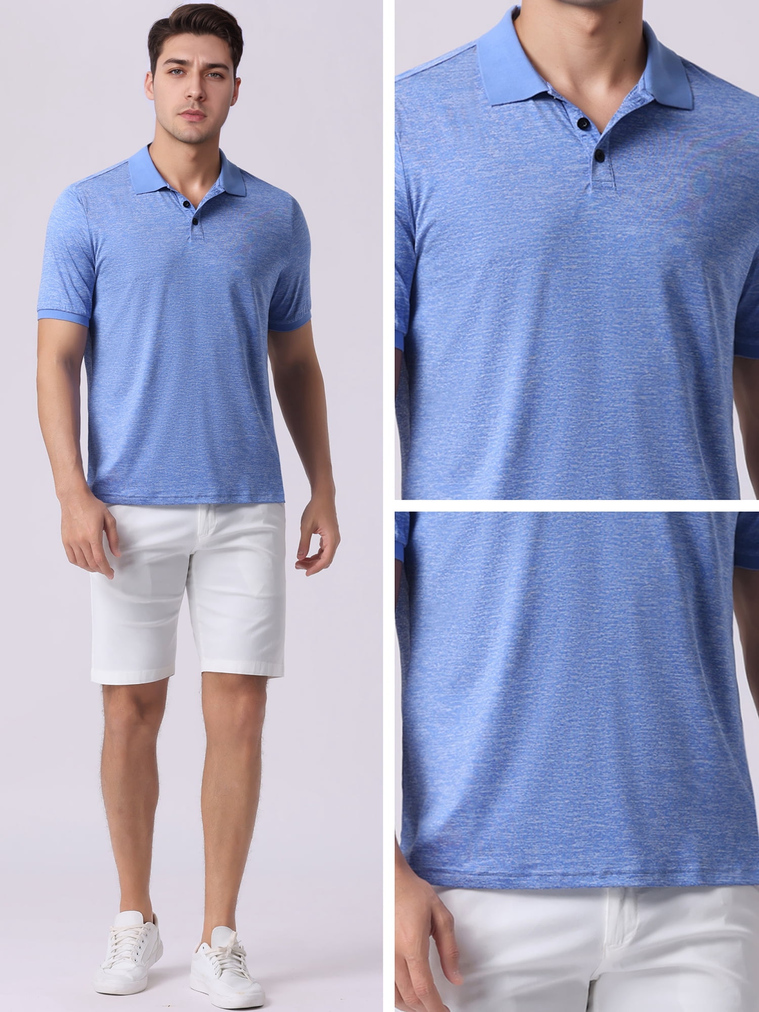 DARING DIVA Men's Casual Stretch Athletic Short Sleeve Heathered Golf Polo Shirt 2XL Blue