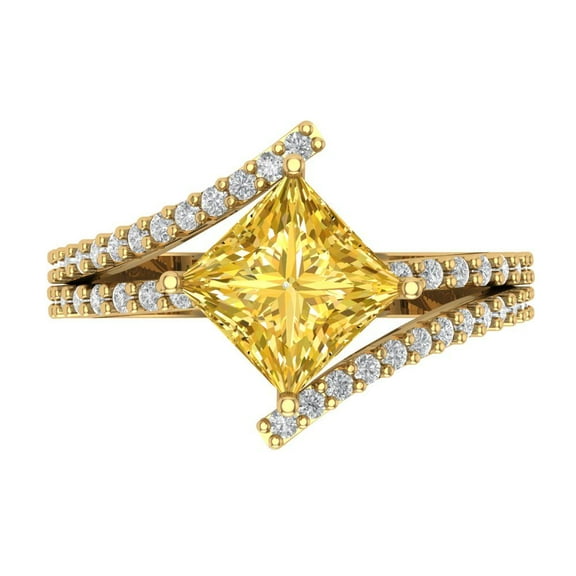 Solitaire with Accents Engagement Ring for Women - 2.3075ct Natural Citrine in 18K Yellow Gold Promise Ring