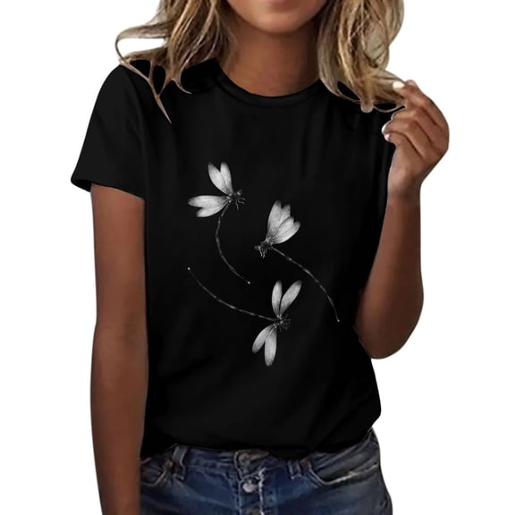 T-Shirts For Women Print Shirt Short Sleeve Round Neck T Shirt Fashion Top Lightweight Soft Casual Summer Clothing Clothes Womens Tops
