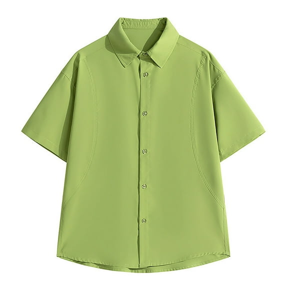 YLSDY Mens Plus Size Short Sleeve Dress Shirts Cotton Button Down Collared Shirts for Summer Trendy 2025 Green L