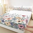 thumbnail image 3 of Homewish Vintage Floral Twin Sheet Sets,Colorful Natural Plant Twin Fitted Sheet,Green White Yellow Flat Sheet For Girls,Breathable Home Decor,3-Piece, 3 of 7