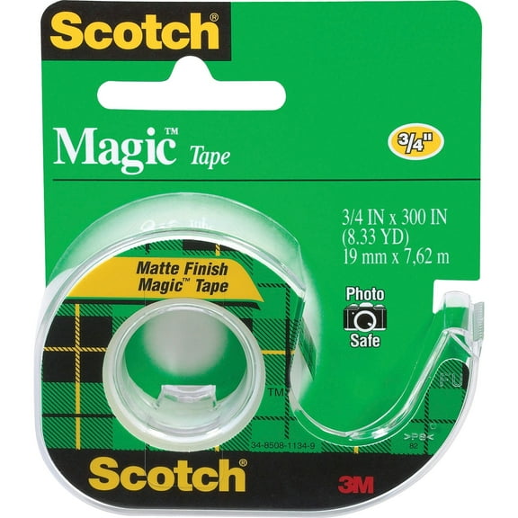 Scotch Dispensing Matte Finish Magic Tape - 25 Ft Length X 0.75" Width - Dispenser Included - Handheld Dispenser - 12 / Box - Clear
