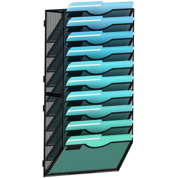 Organizador de archivos de pared Gawerk de 10 niveles para colgar en metal negro